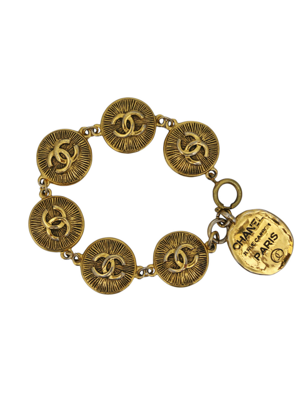 Bracelet CHANEL médaillons CC dorés Vintage