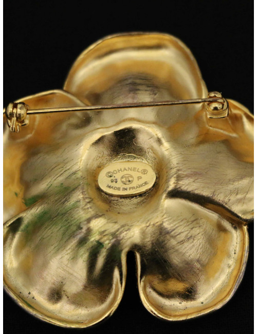 Broche camélia CHANEL dorée Vintage