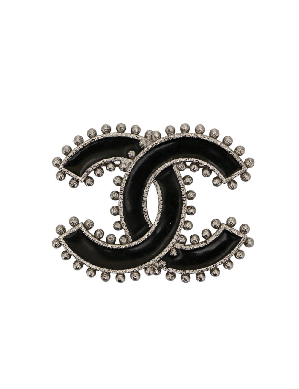 Broche CHANEL CC émail noir et argent