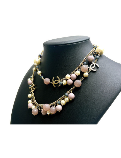 Sautoir CHANEL mauve CC dorés