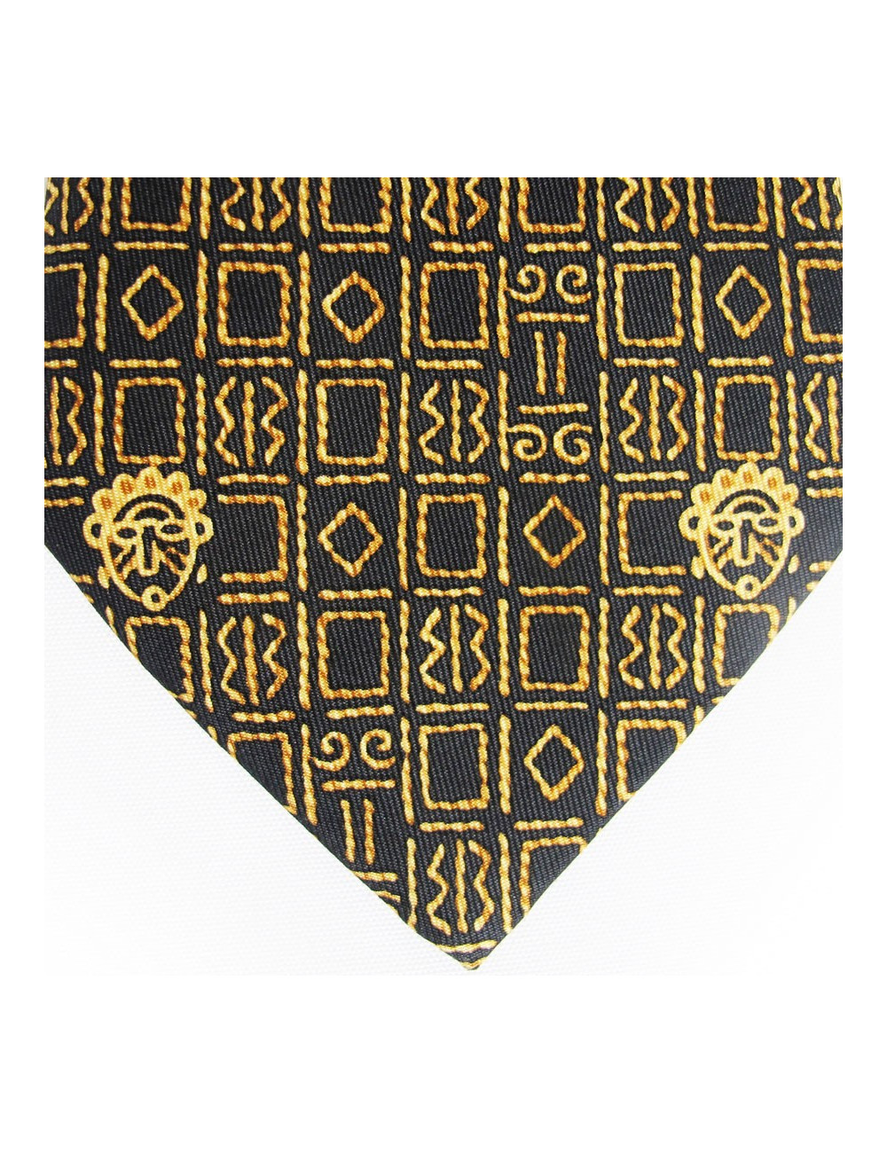 Cravate HERMES en soie noire motifs africains
