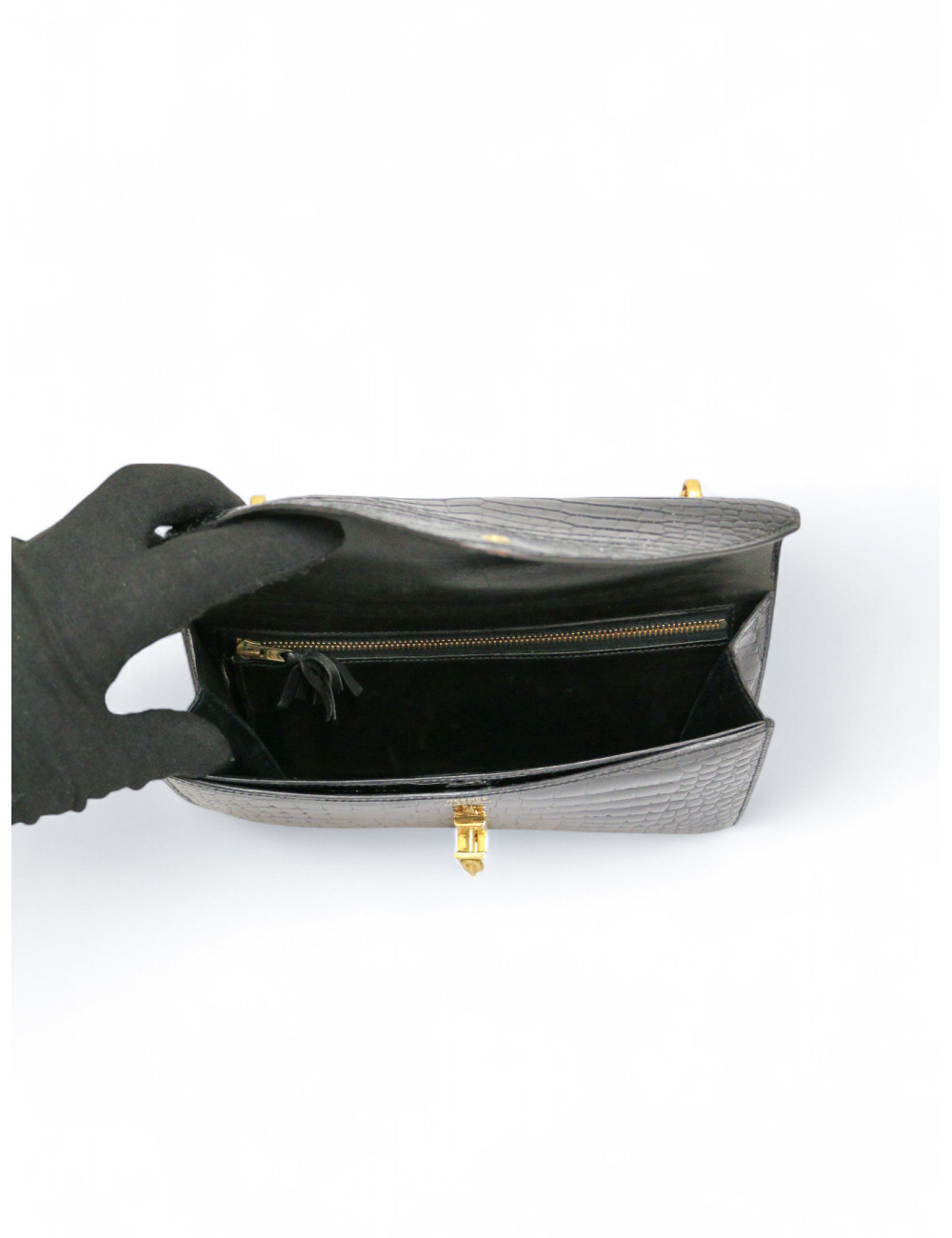 Sac HERMES New Jimmy's Porosus brillant noir