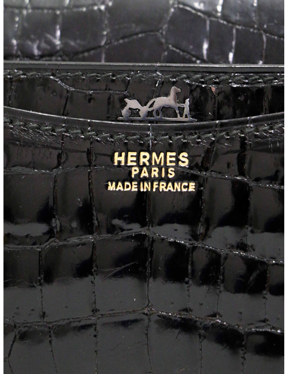 Sac HERMES New Jimmy's Porosus brillant noir