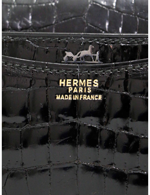 Sac HERMES New Jimmy's Porosus brillant noir