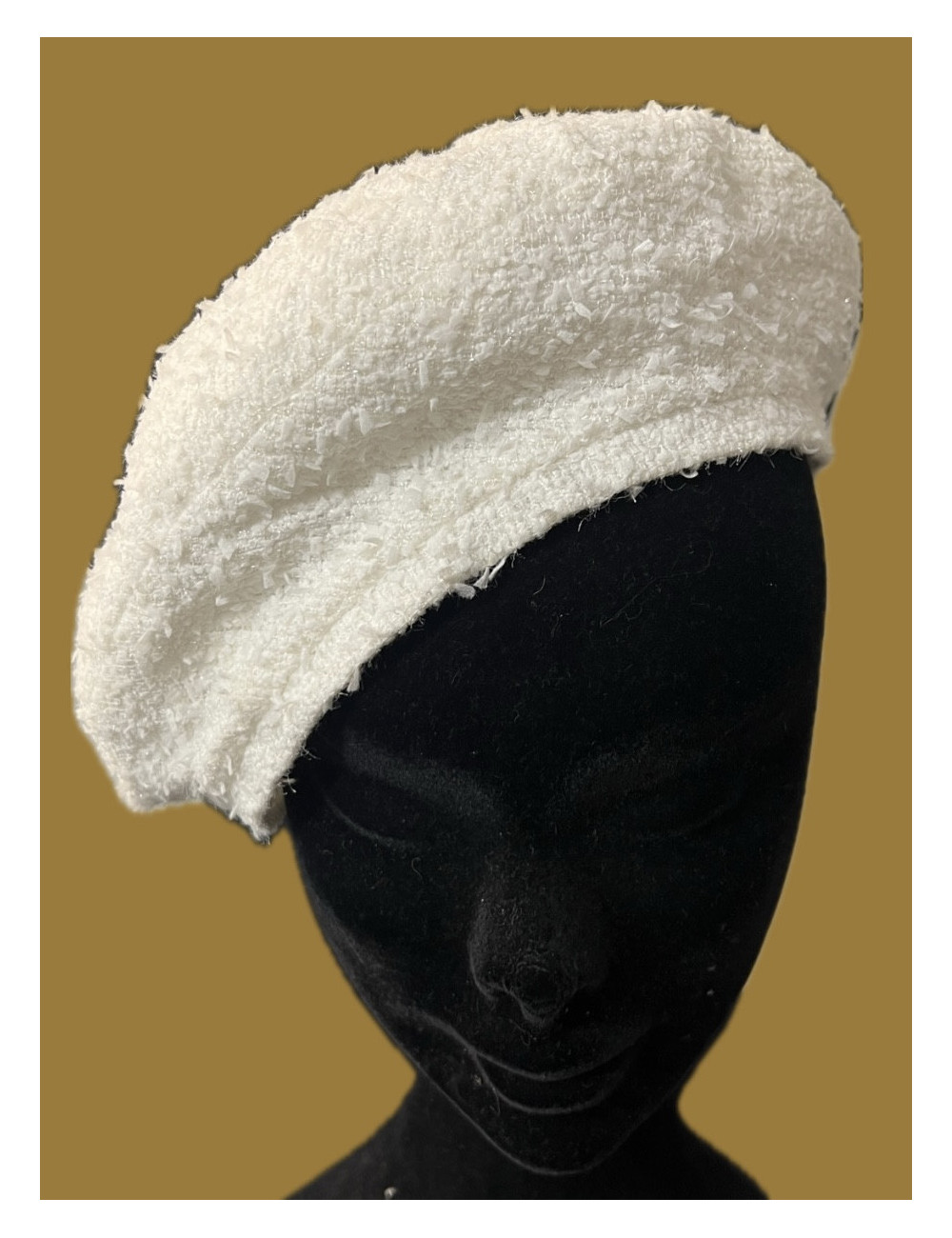 Beret CHANEL taille L tweed blanc