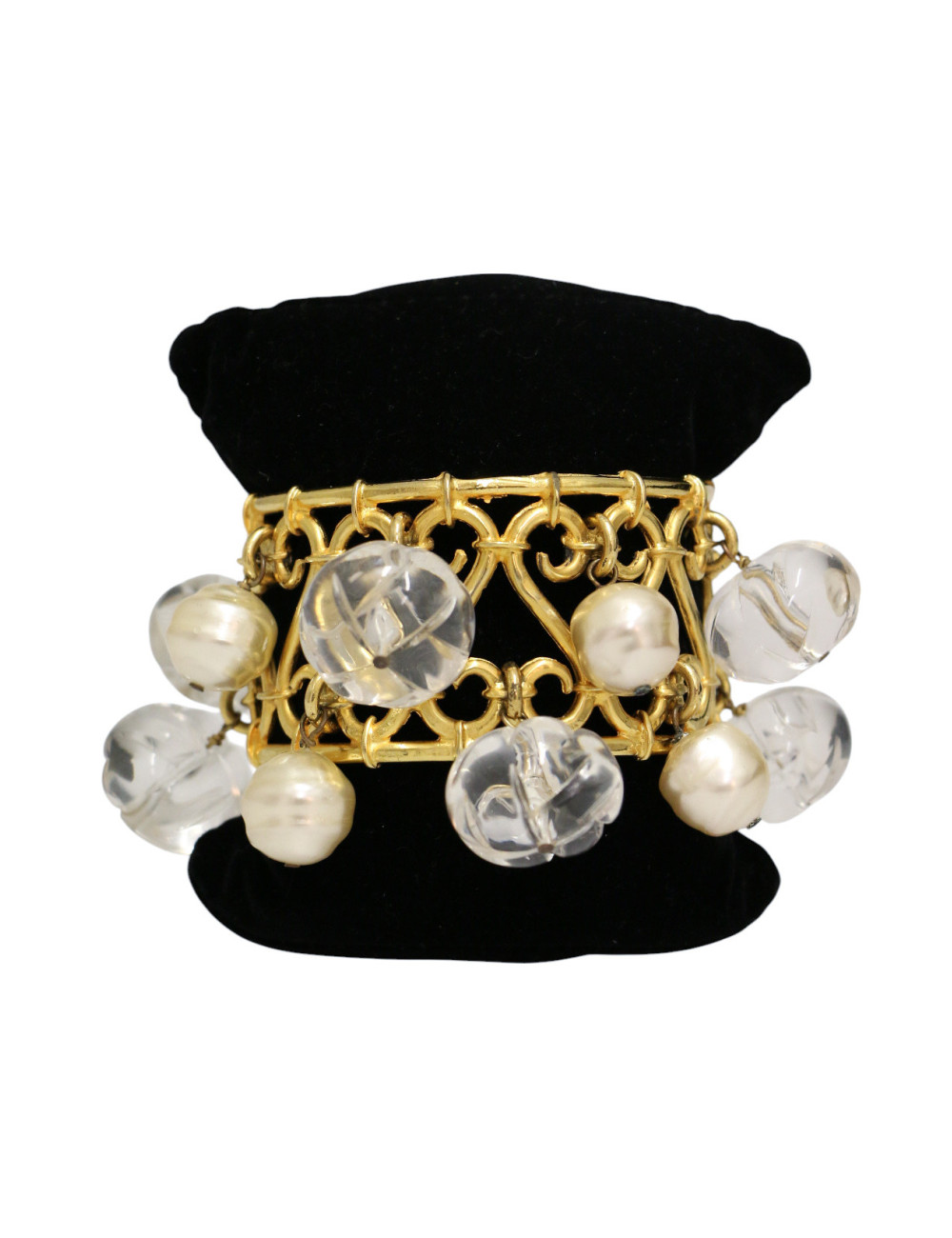Manchette Celine métal perles transparentes baroques nacrées