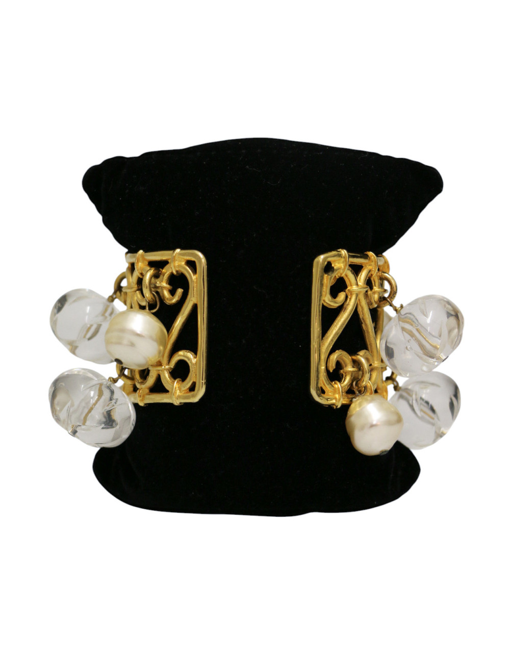 Manchette Celine métal perles transparentes baroques nacrées