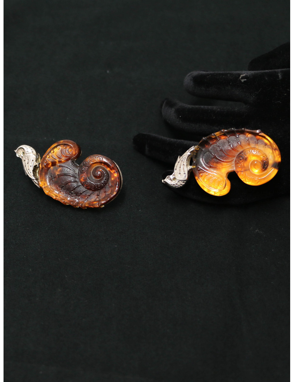 Parure Bague et clip d'oreille argent ambre