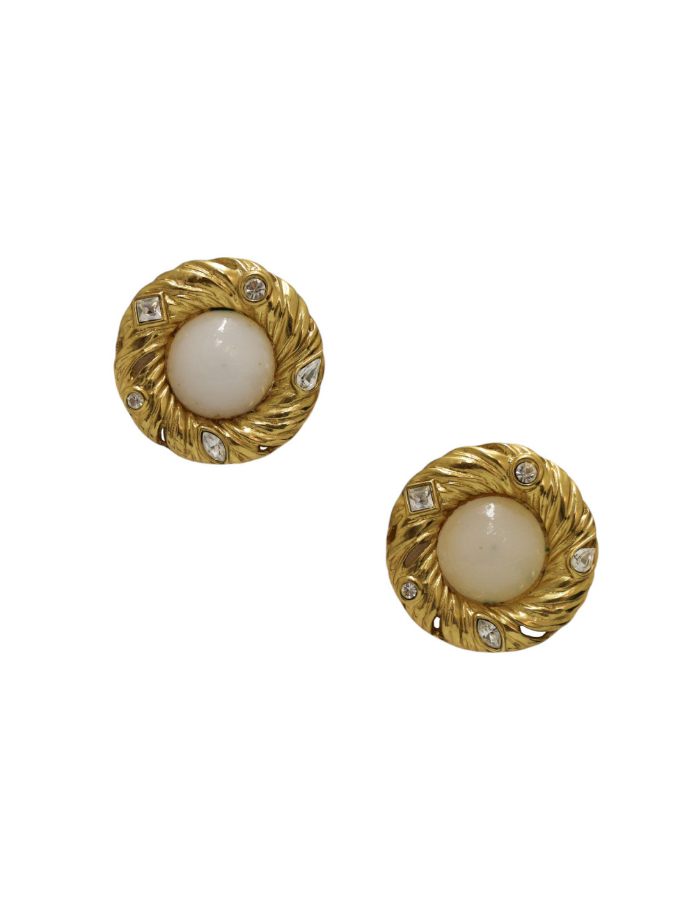 Clips imposants YSL dorés pâte de verre