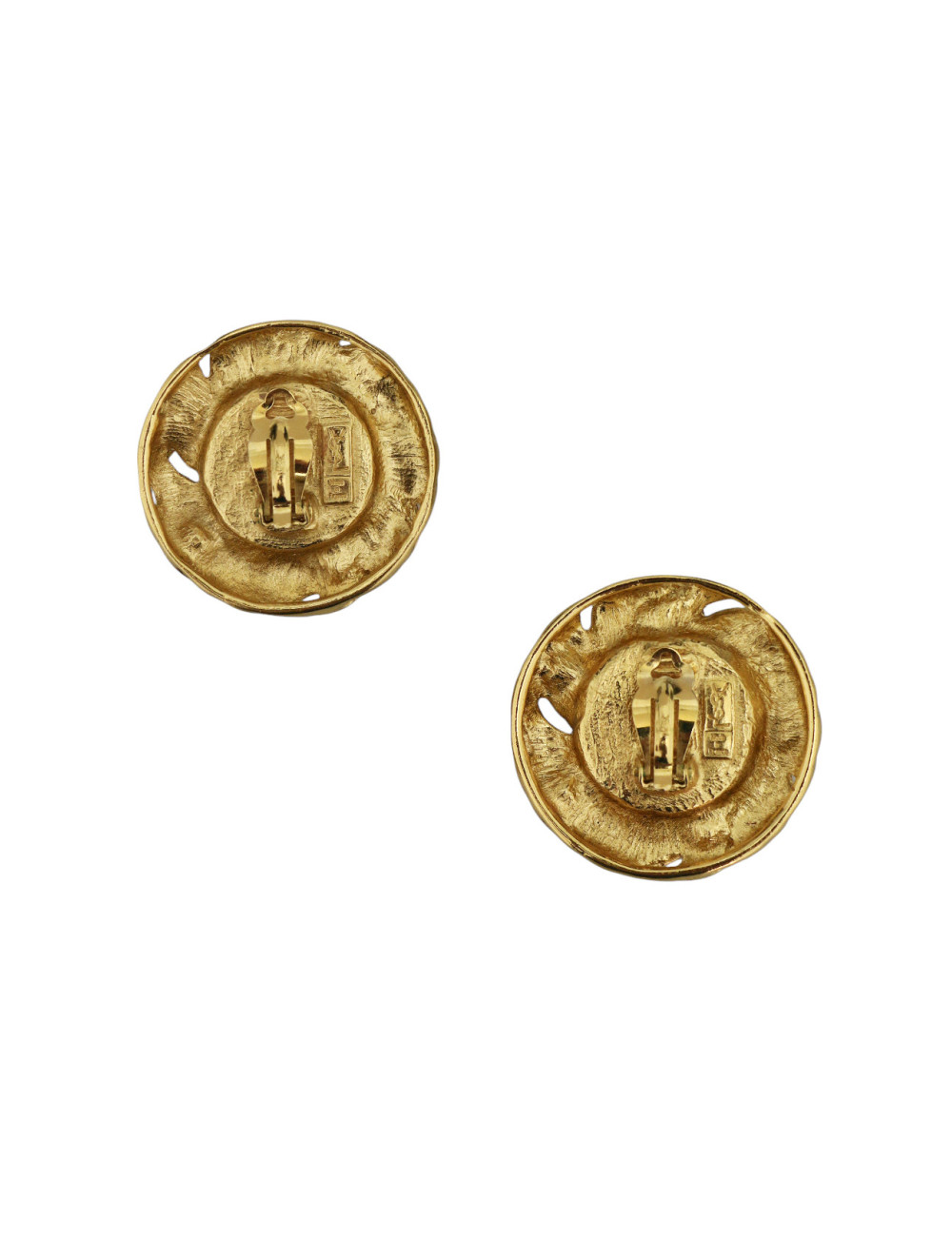Clips imposants YSL dorés pâte de verre
