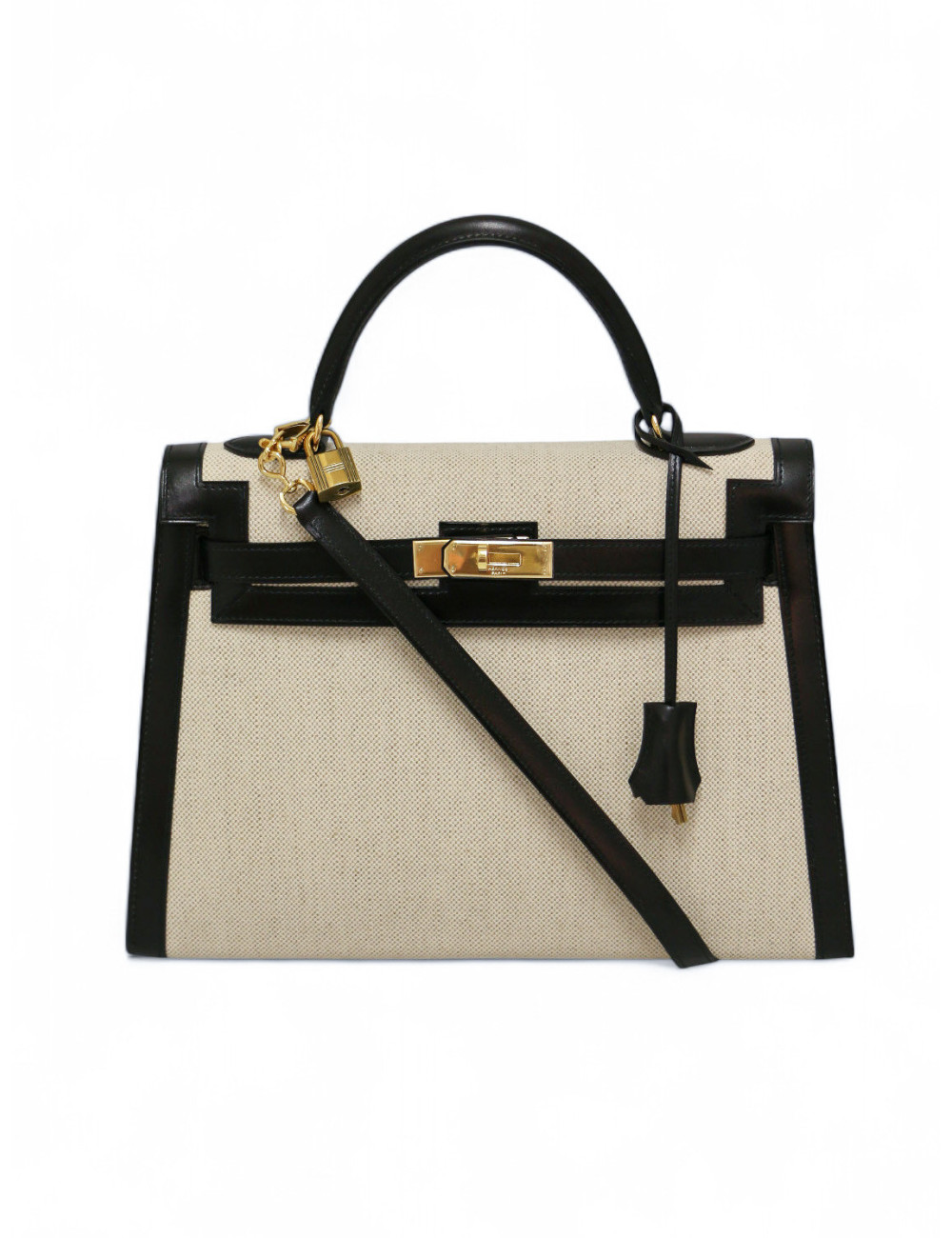 Sac Kelly 32 toile et cuir HERMES vintage