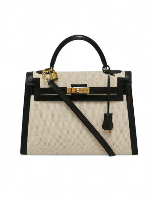 Sac Kelly 28 toile et cuir HERMES vintage