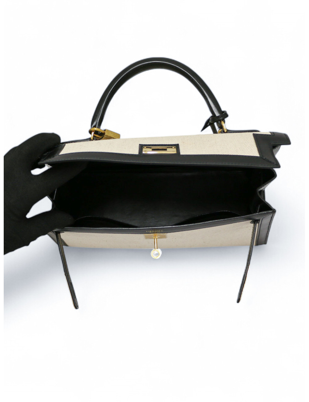 Sac Kelly 32 toile et cuir HERMES vintage