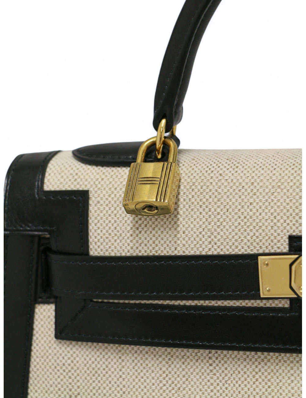 Sac Kelly 28 toile et cuir HERMES vintage