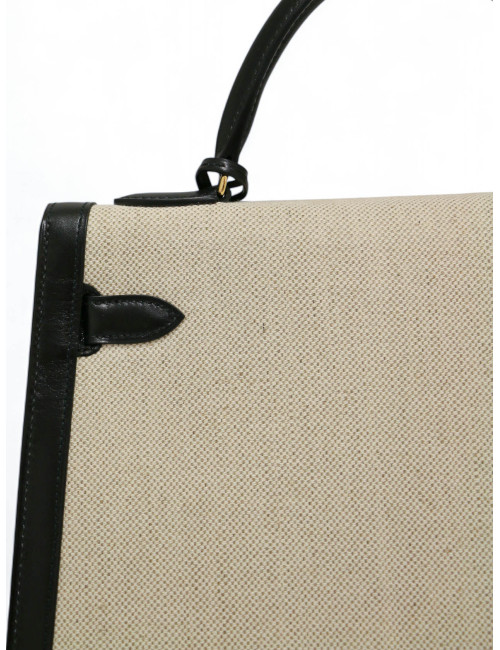 Sac Kelly 28 toile et cuir HERMES vintage