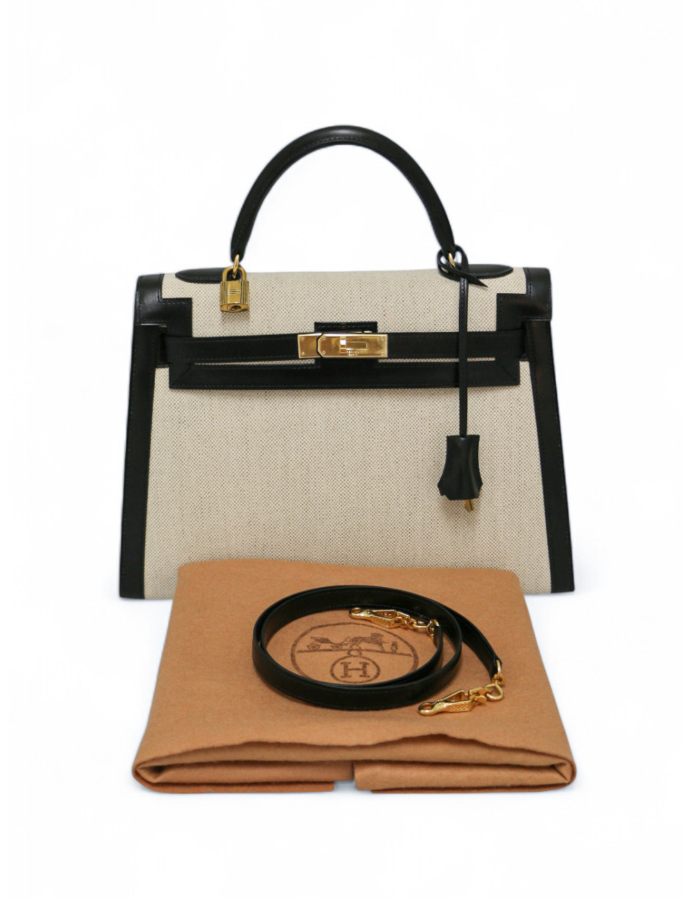 Sac Kelly 32 toile et cuir HERMES vintage