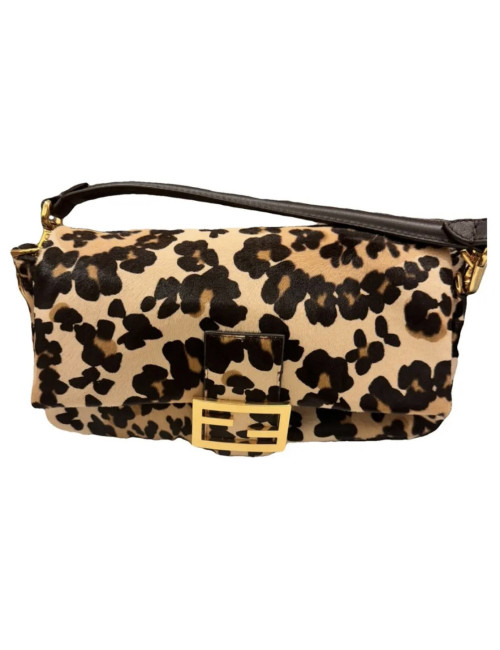 Sac FENDI Baguette léopard cuir de vachette façon poulain