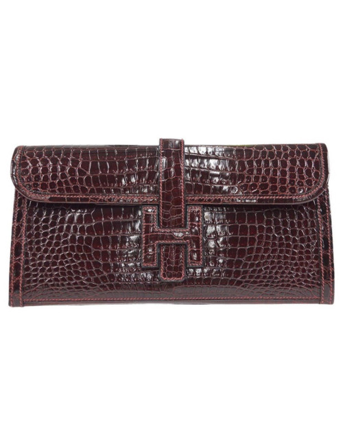 Pochette HERMES Jige Elan 29 alligator bordeaux