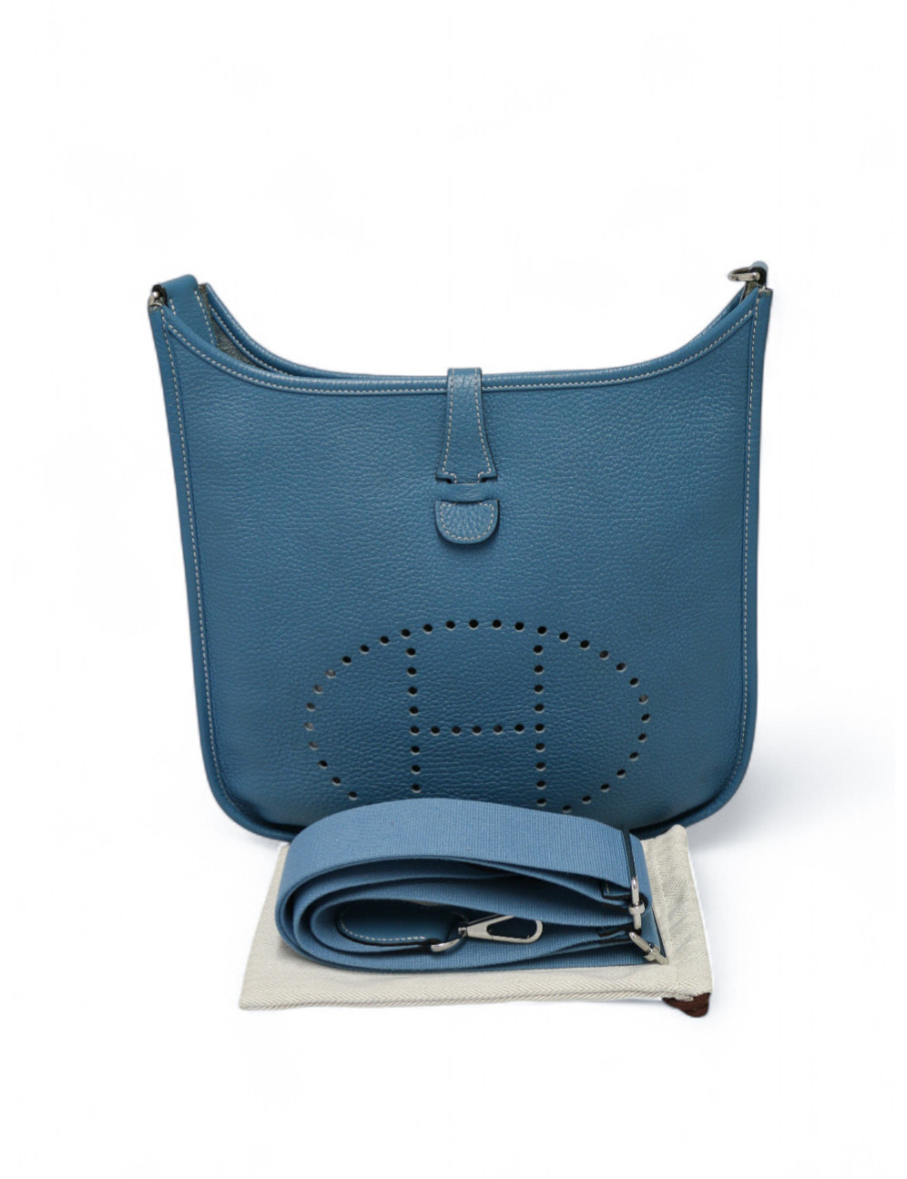 Sac Evelyne II HERMES bleu Jean clair