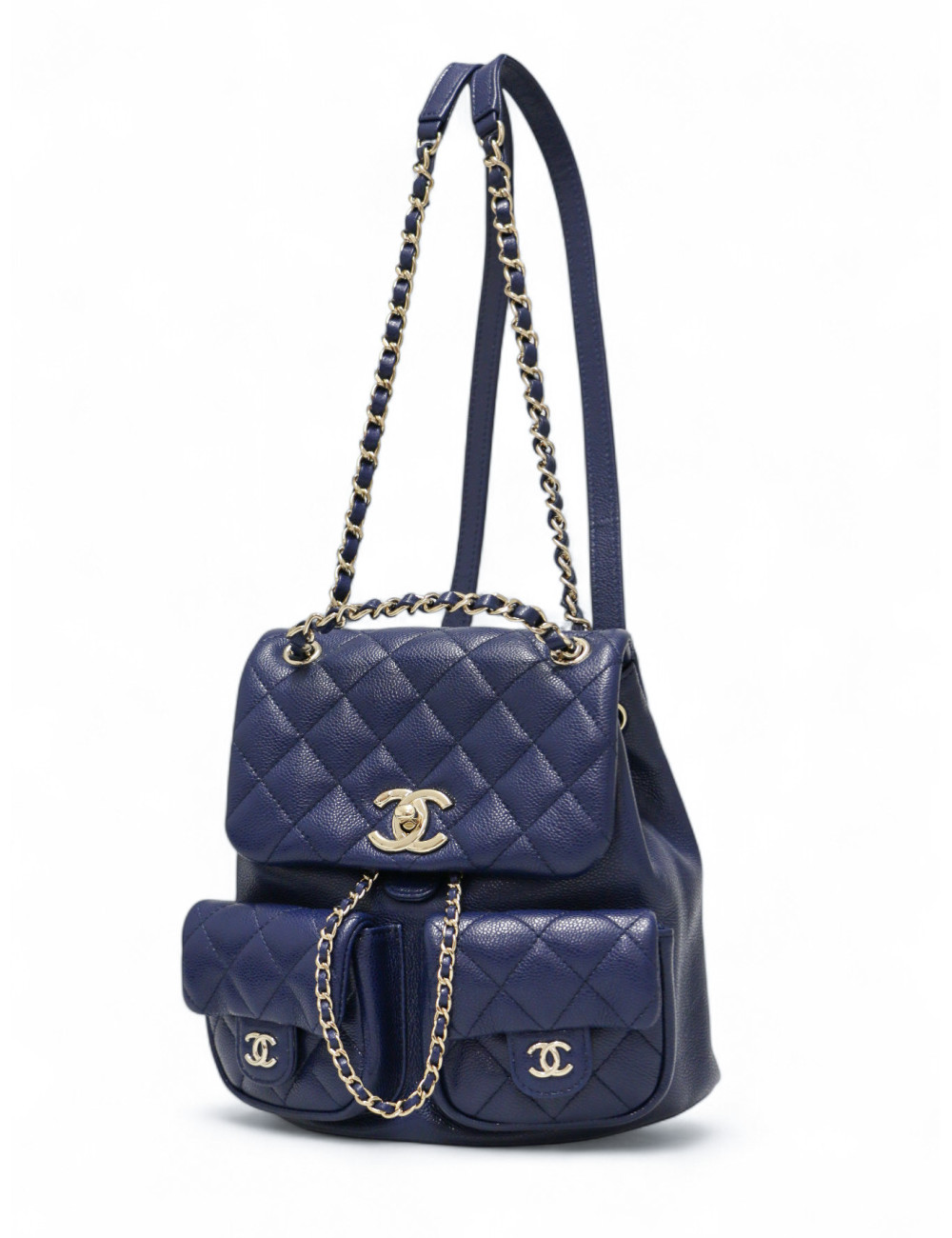 Petit sac à dos CHANEL cuir caviar bleu