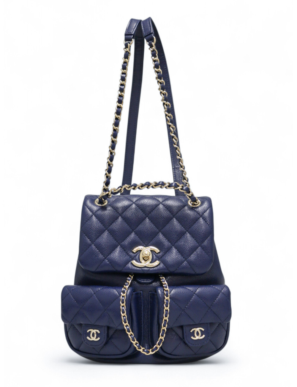 Petit sac à dos CHANEL cuir caviar bleu