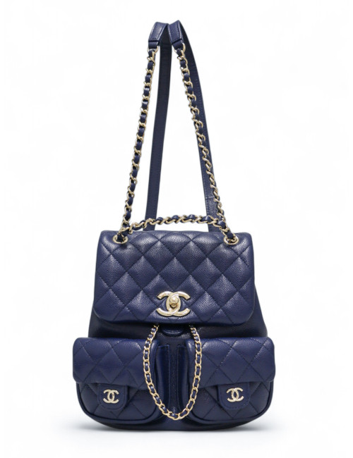 Petit sac à dos CHANEL cuir caviar bleu