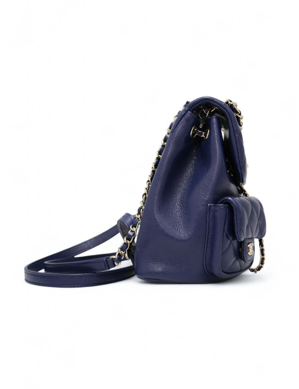 Petit sac à dos CHANEL cuir caviar bleu