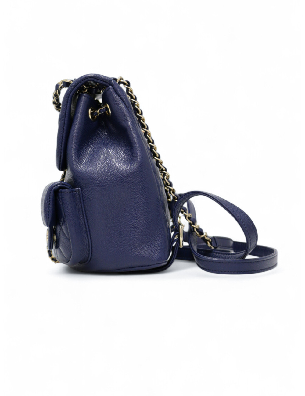 Petit sac à dos CHANEL cuir caviar bleu