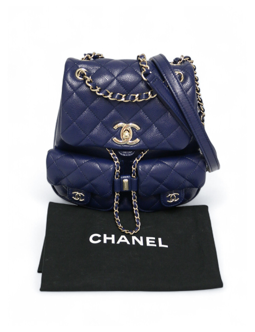 Petit sac à dos CHANEL cuir caviar bleu