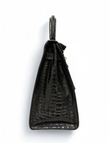 Sac vintage Kelly 32 HERMES croc noir 2