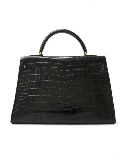 Sac vintage Kelly 32 HERMES croc noir