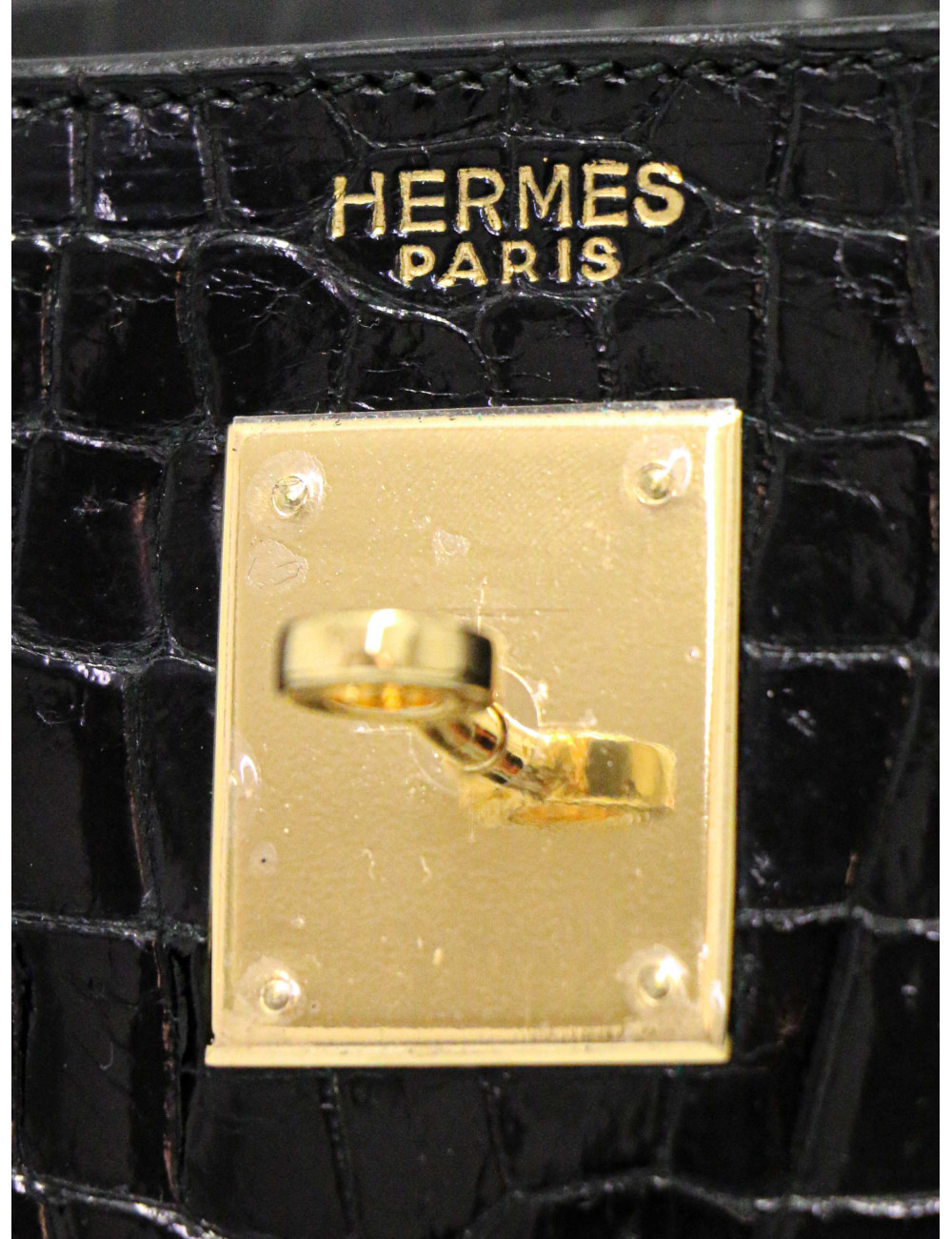Sac vintage Kelly 32 HERMES croc noir