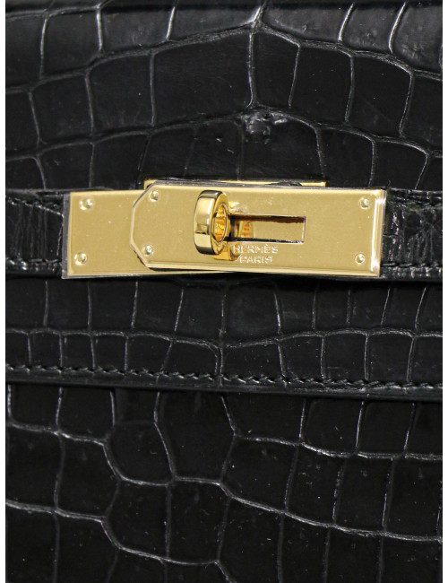Sac vintage Kelly 32 HERMES croc noir