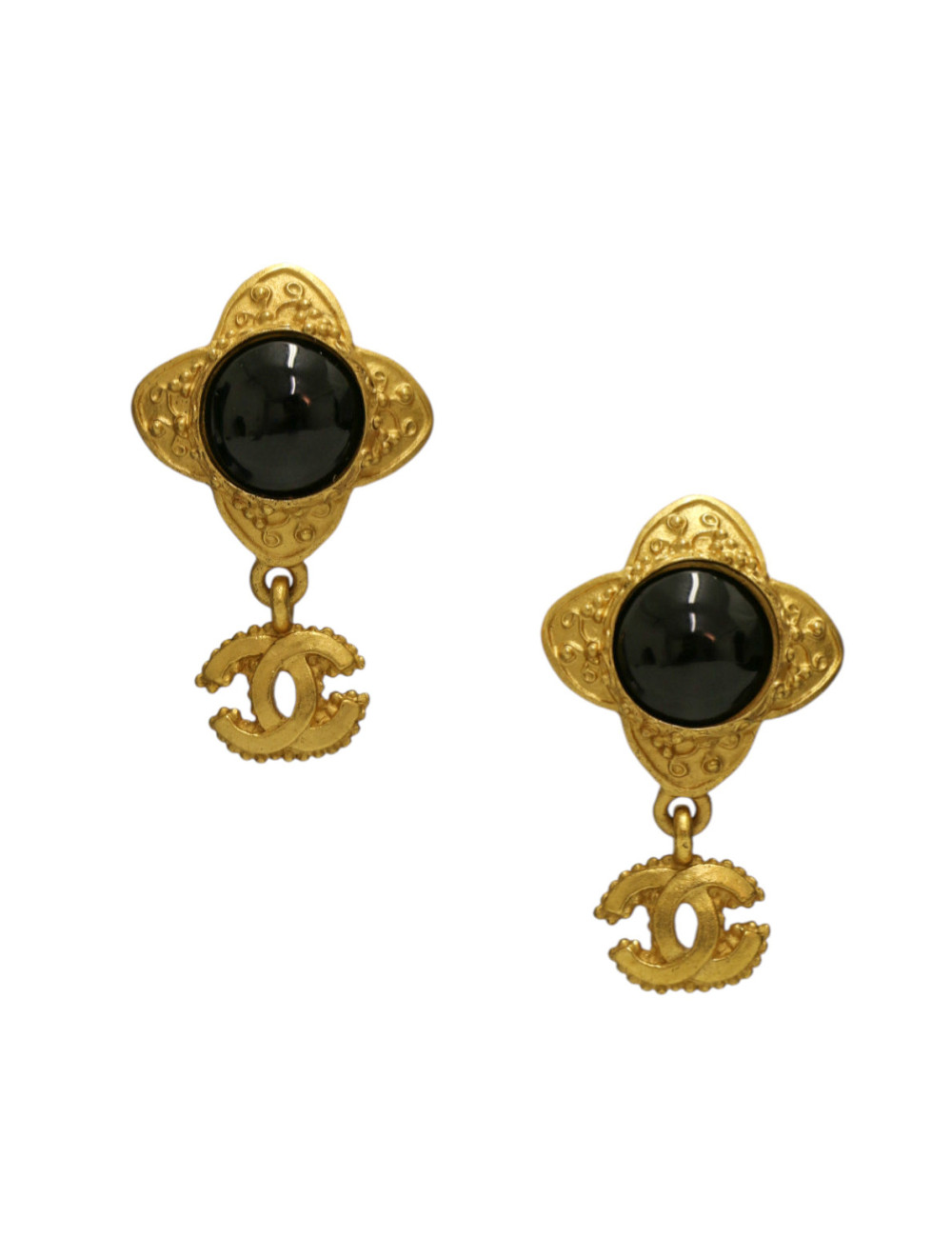 Clips CHANEL pâte de verre noir CC pendants