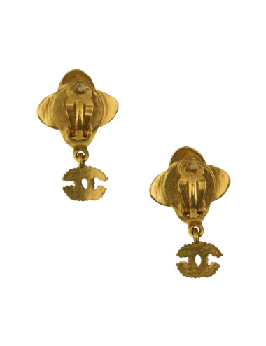 Clips CHANEL pâte de verre noir CC pendants 2