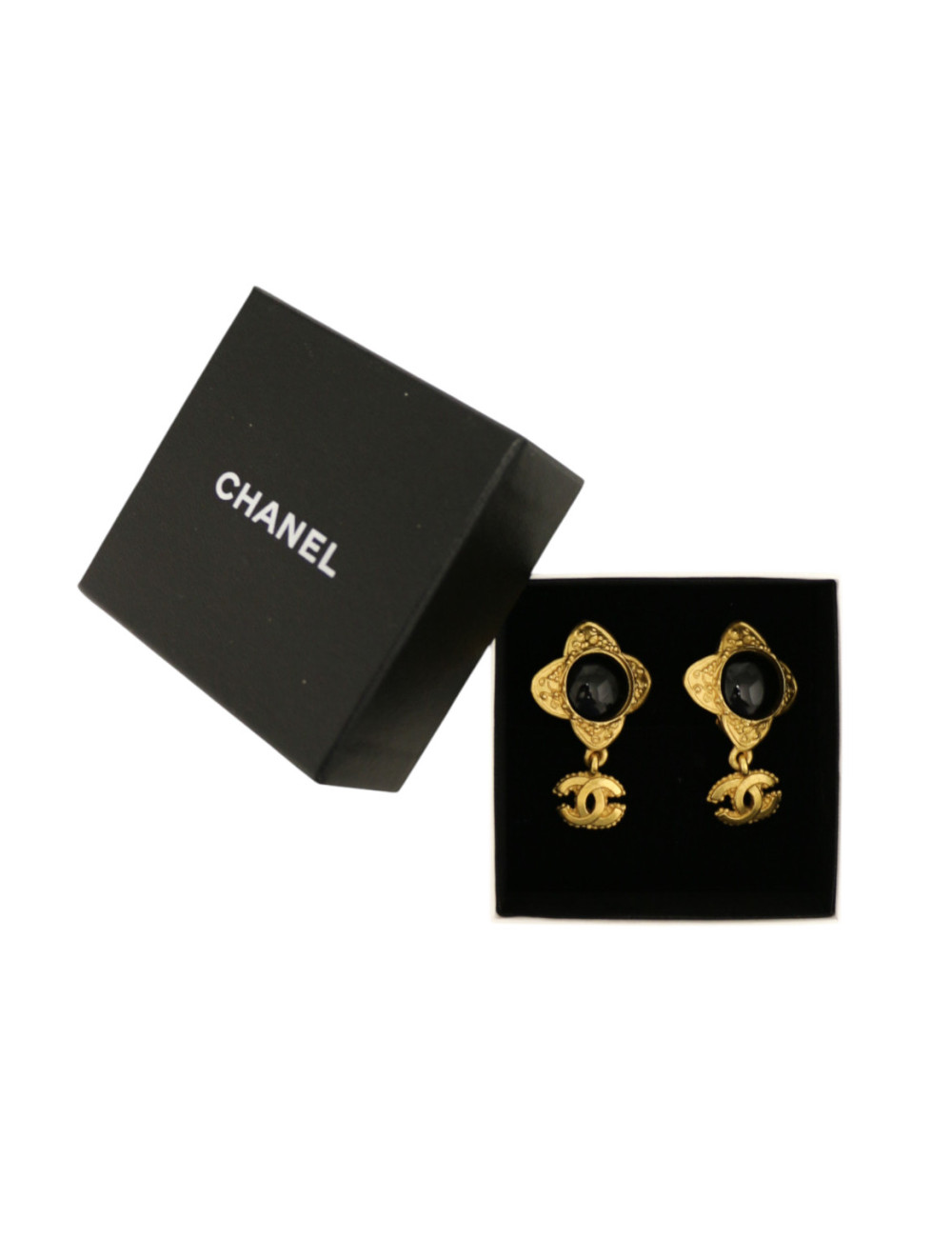 Clips CHANEL pâte de verre noir CC pendants