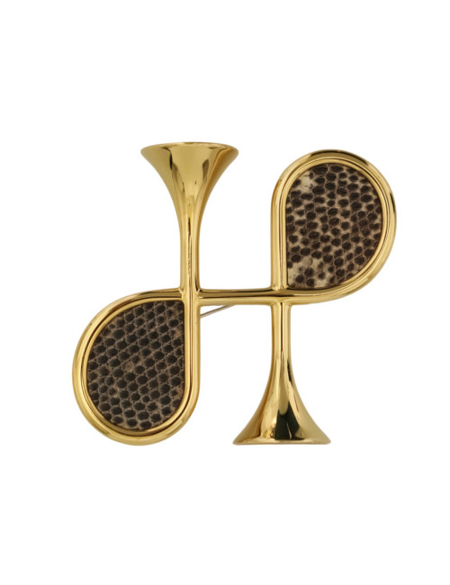 Broche Hermès cor H en lézard. Occasion certifiée