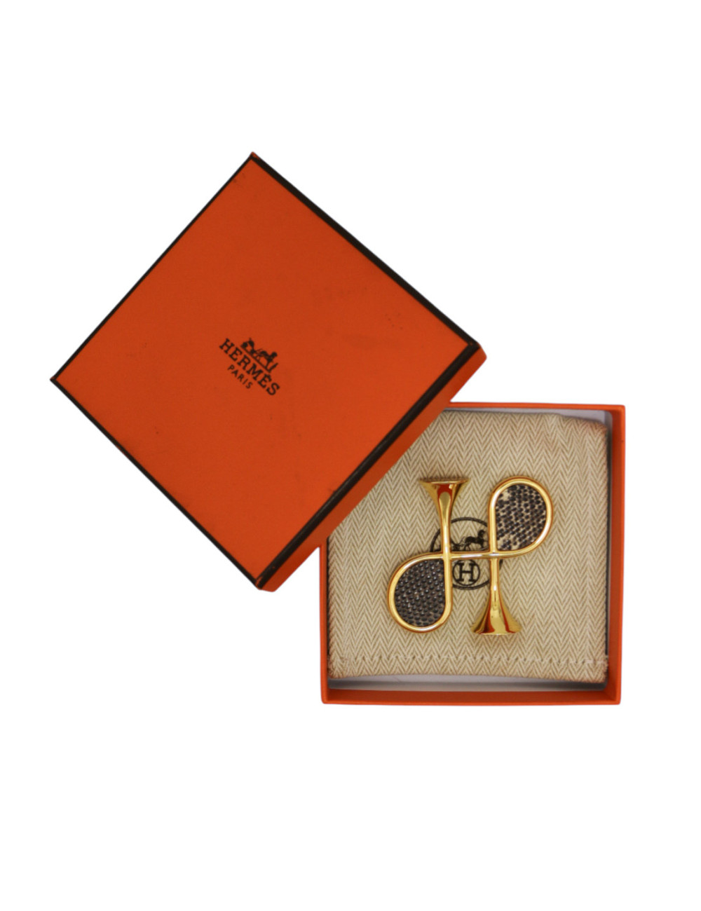 Broche Hermès cor H en lézard. Occasion certifiée