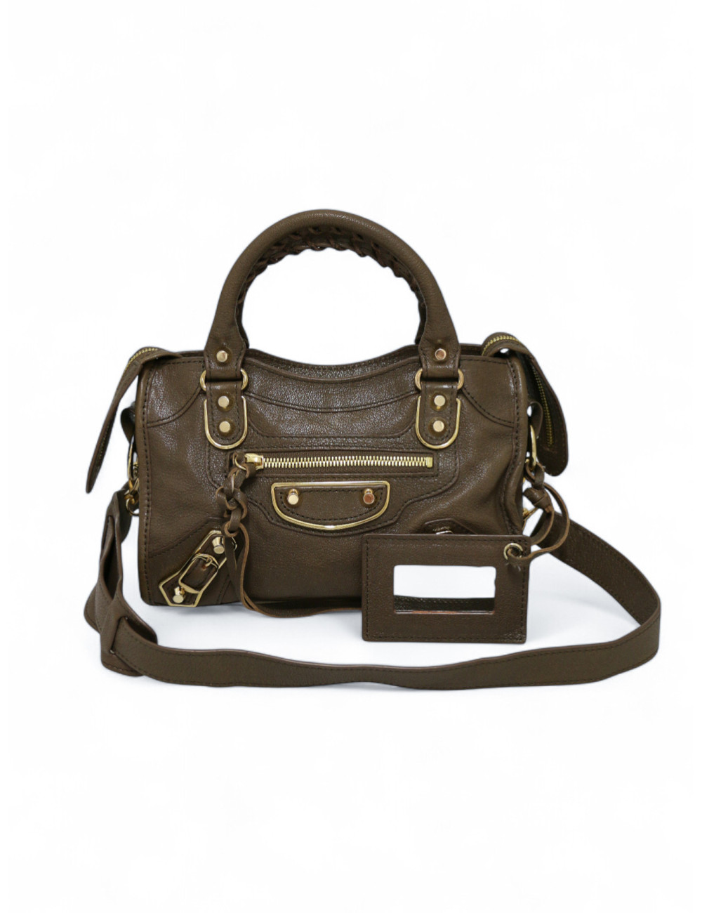 Sac Le City Balenciaga Mini en cuir taupe certifié authentique.