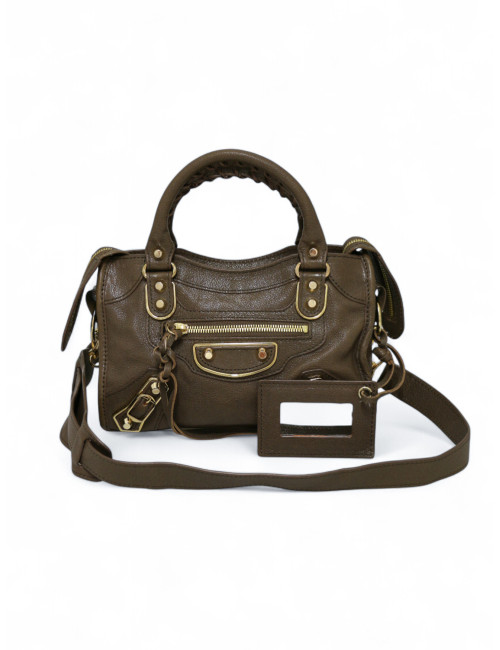 Sac Le City Balenciaga Mini en cuir taupe certifié authentique.