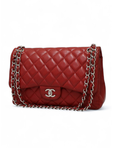 Jumbo Chanel rouge en cuir caviar : occasion certifiée authentique