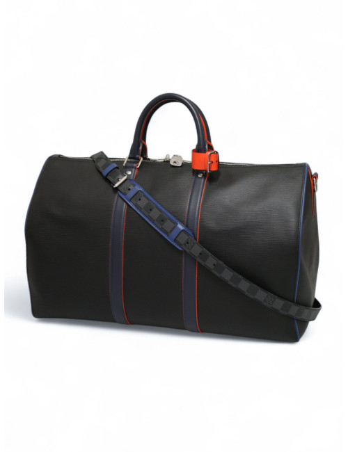 Sac de voyage Keepall 50 LOUIS VUITTON cuir épi noir et bleu