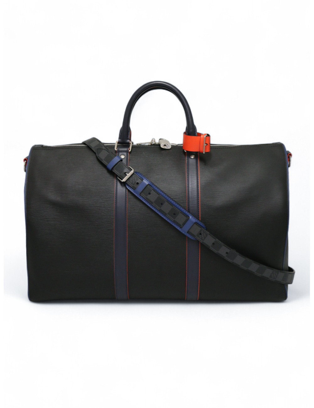 Sac de voyage Keepall 50 LOUIS VUITTON cuir épi noir et bleu