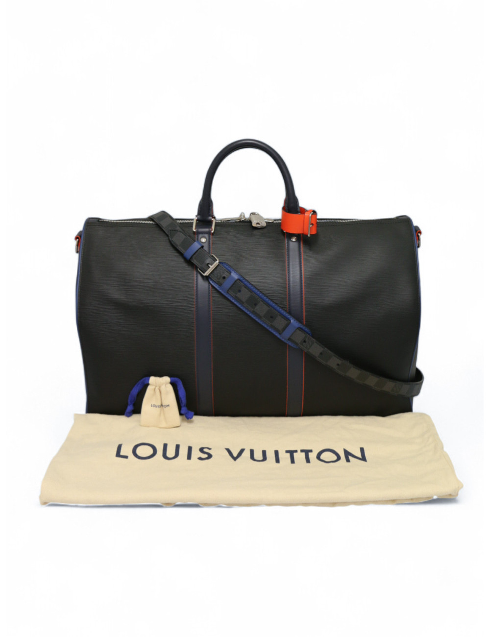 Sac de voyage Keepall 50 LOUIS VUITTON cuir épi noir et bleu