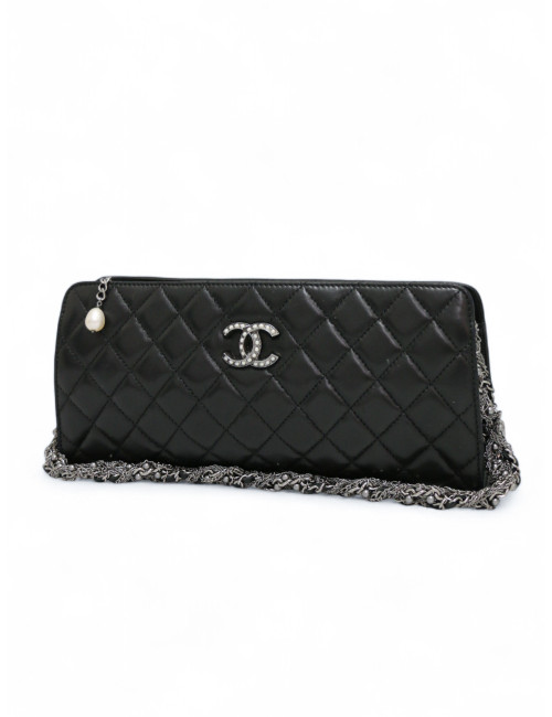 Sac pochette CHANEL cuir d'agneau noir