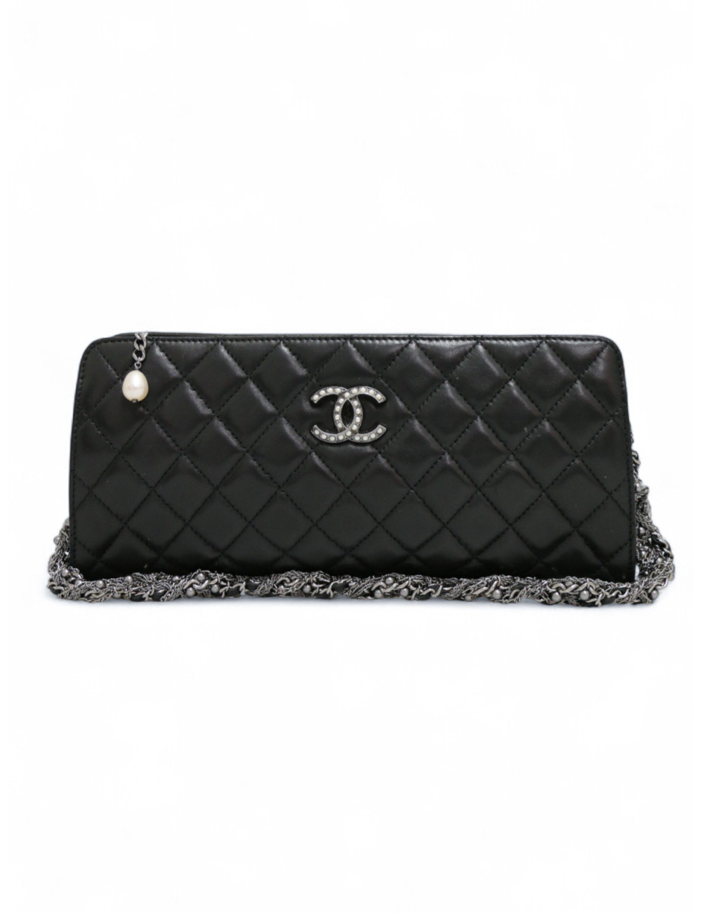 Sac pochette CHANEL cuir d'agneau noir