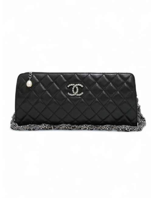 Sac pochette CHANEL cuir d'agneau noir