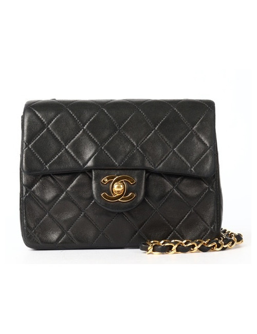 Mini timeless Chanel vintage cuir d'agneau noir