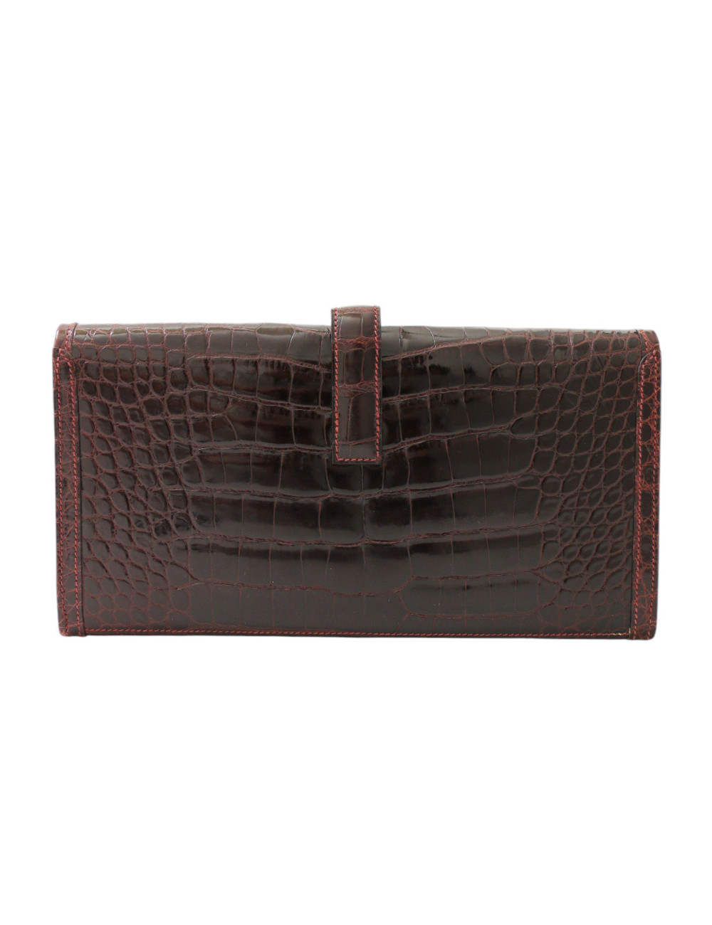 Pochette Hermès Jige en alligator bordeaux : une pièce intemporelle