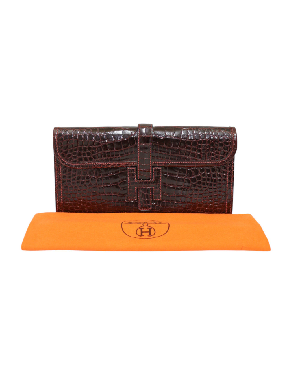 Pochette Hermès Jige en alligator bordeaux : une pièce intemporelle